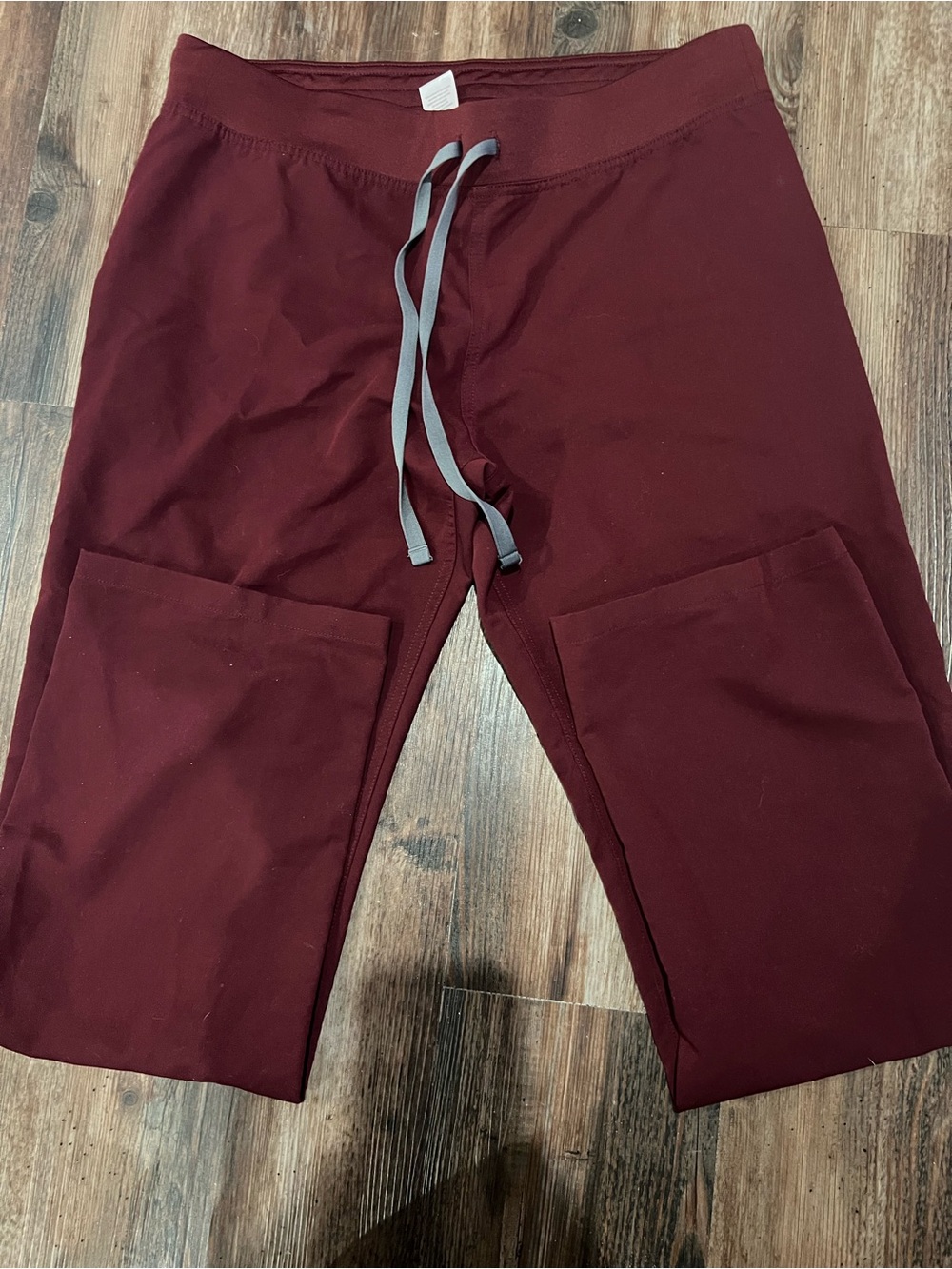 FIGS Maroon Technical Scrub Pants with Gray Drawstring